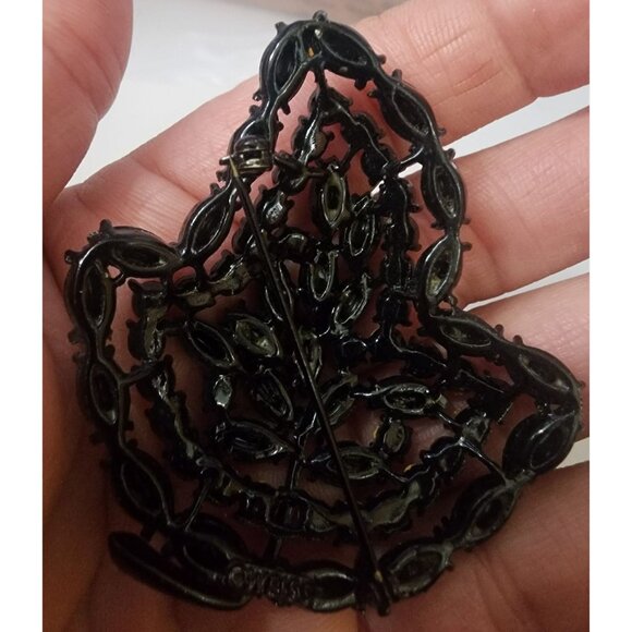 Vintage Signed Weiss Black Rhinestone Brooch (A4625) - Picture 5 of 6